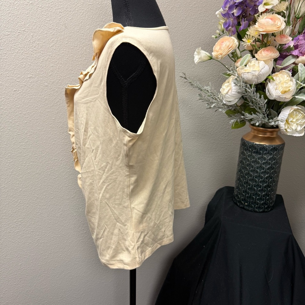 City Girl Nancy Bolen Beige Ruffle Front Sleeveless Top Women’s Large - Picture 2 of 7